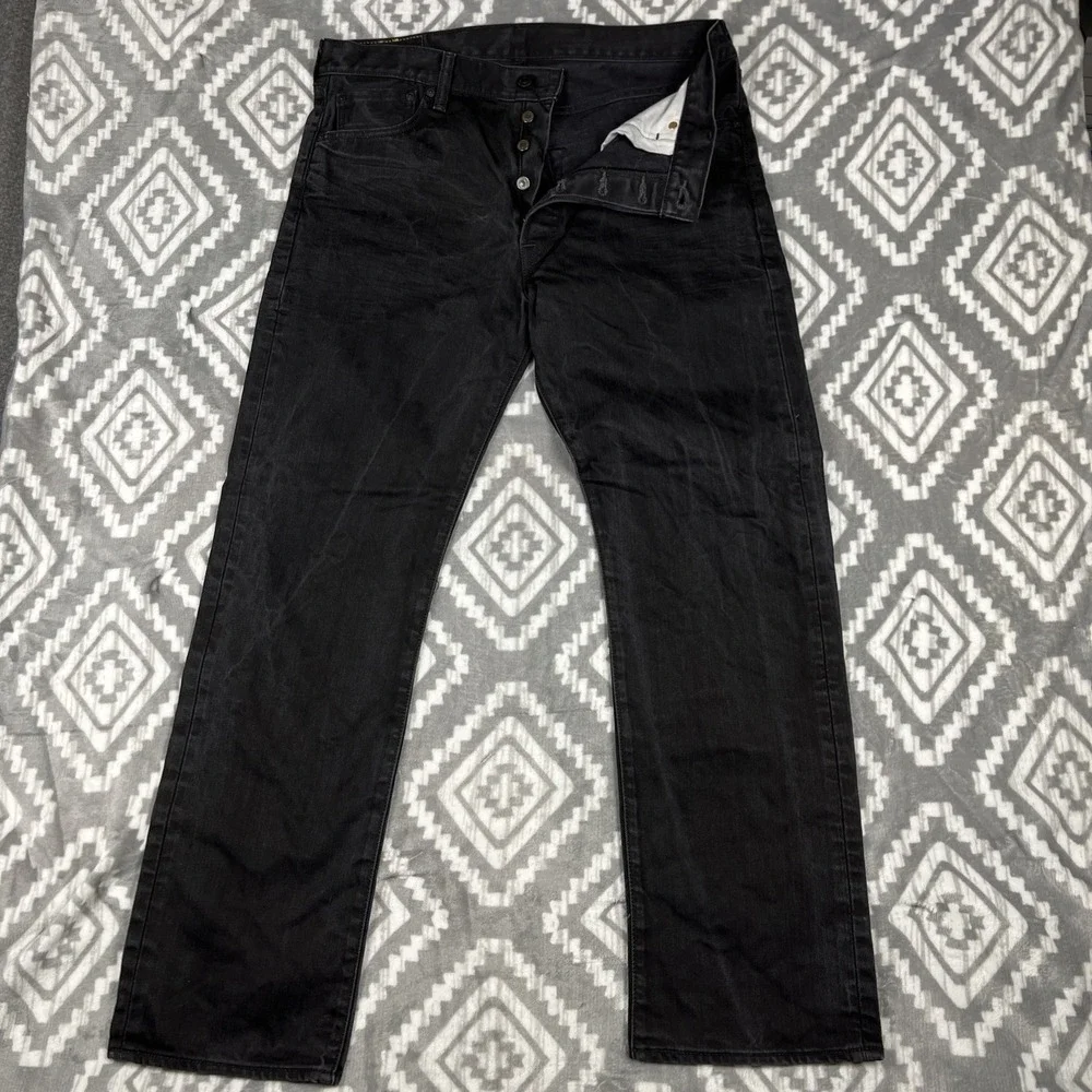 Levis 501 Jeans Men‎ 36x32 Black Straight Leg Rocker Denim Grunge Distressed